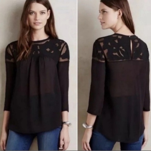 By Anthropologie Tops - Anthropologie Vanessa Virginia Black Lace Sheer Top Size 8 Whimsygoth Witchy